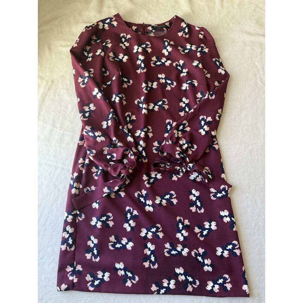 Banana Republic Burgundy Floral Long Sleeve Knee Length Shift Dress Round Neck 6 - Picture 2 of 8